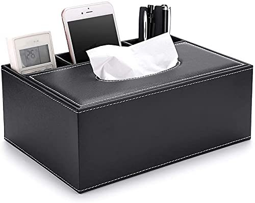 PU-Leder Taschentuchbox Household Office Rechteckige Tissue Box mit Remote-Aufbewahrungsbox - Eleganter und stilvoller Serviettenhalter für zu Hause Schreibtisch-Aufbewahrungsbox, Schwarz von YUNXIASW