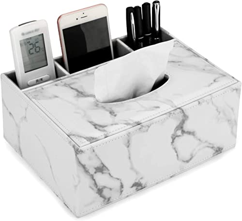 PU-Leder Taschentuchbox Household Office Rechteckige Tissue Box mit Remote-Aufbewahrungsbox Serviettenhalter für zu Hause Schreibtisch-Aufbewahrungsbox, weißem Marmor von YUNXIASW