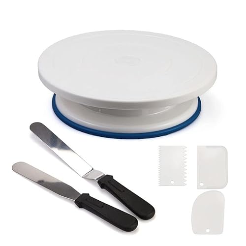 YUNXIASW Tortenplatte drehbar Tortenständer 28x7cm - Kuchen Drehscheibe Torten Drehplatte mit 2Stück Winkelpalette und 3Stück Schaber für Backen Gebäck, Zuckerguss, Mustern von YUNXIASW