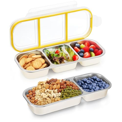 Snackbehälter aus Edelstahl, 2er-Pack auslaufsichere, wiederverwendbare Snackbehälter mit Deckel, unterteilte Lebensmittelbehälter mit 2 und 3 Fächern, 24 oz, für Schule, Arbeit, Outdoor, Reisen Snackbehälter aus Edelstahl, 2er-Pack auslaufsichere, wiederverwendbare Snackbehälter mit Deckel, unterteilte Lebensmittelbehälter mit 2 und 3 Fächern, 24 oz, für Schule, Arbeit, Outdoor, Reisen von YUNYDSM