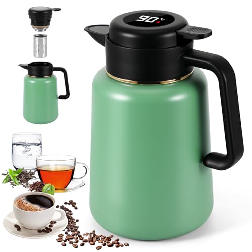 1.5L Thermoskanne mit Teesieb, Edelstahl Isolierkanne Kaffeekanne mit Temperaturanzeige, Teekanne Thermo mit Siebeinsatz Doppelwandige Vakuumisolierung für Kaffee, Tee und Milch 1.5L Thermoskanne mit Teesieb, Edelstahl Isolierkanne Kaffeekanne mit Temperaturanzeige, Teekanne Thermo mit Siebeinsatz Doppelwandige Vakuumisolierung für Kaffee, Tee und Milch von YUNYODA