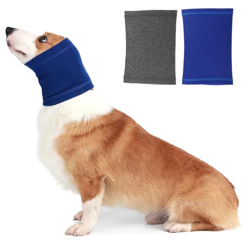 2 Stück Hunde-Ohrenschützer, Hals- und Ohrenwärmer, Lärmschutz, Ohrenschützer, Haustier-Ohrenschützer, beruhigende Kopfbedeckung, Haustier-Hals- und Ohrenwärmer, Haube (blau + grau) von YUNYODA