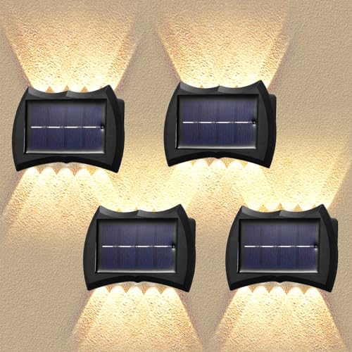 4 Stück Solar Wandleuchte Aussen, 10 LEDs Solar Garten Wandleuchten Led Wandleuchte Up & Down Light Dekorative Wandbeleuchtung IP65 Wasserdicht Wandleuchten für Terrasse Garten Stufen Treppen Zäune von YUNYODA