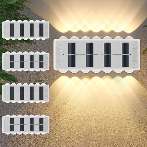 4Stück Solar Wandleuchte Aussen,14LED Up and Down Solarlampen für Außen Garten, IP65 Wasserdichte Solar Gartenwandleuchte Warm Weiß Solarleuchten Zaun Licht für Wand Terrasse Garten Stufen Treppen von YUNYODA