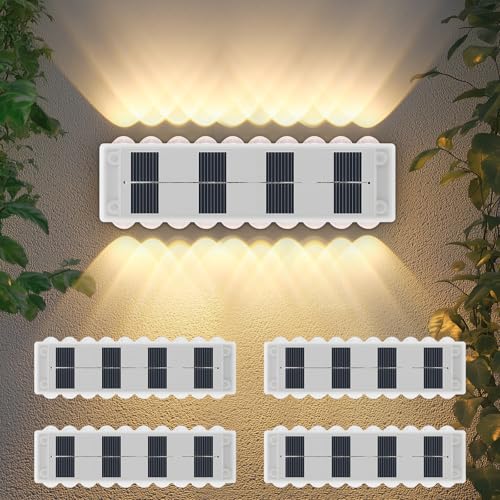 4Stück Solar Wandleuchte Aussen,20LED Up and Down Solarlampen für Außen Garten, IP65 Wasserdichte Solar Gartenwandleuchte Warm Weiß Solarleuchten Zaun Licht für Wand Terrasse Garten Stufen Treppen von YUNYODA
