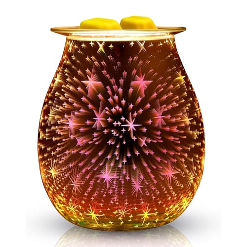 Duftlampe Elektrisch aus Glas, Elektrische Duftlampe für wachs, 3D-Feuerwerk Aromalampe, Touch Steuerung Nachtlicht Aroma Lamper Dekoration für Zuhause Büro Schlafzimmer Wohnzimmer Geschenke von YUNYODA