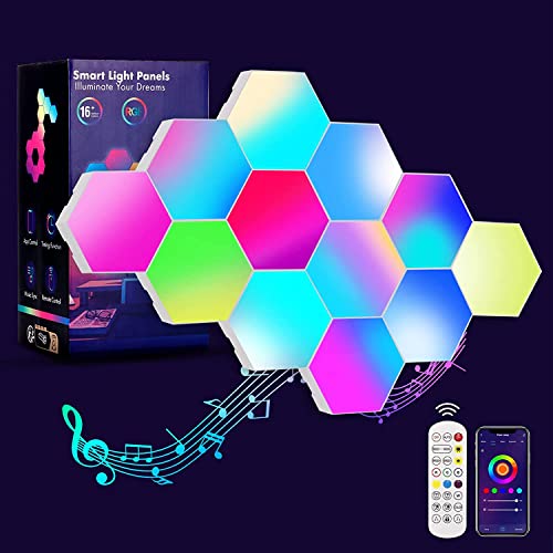 Hexagon LED Panel,12Pack Hexagon Sechseck Wandleuchte Coole Musik Sync RGB Hexagon LED Leuchten Gaming Leuchtenmit APP & Fernbedienung Wandleuchten für Wohnkultur,Wohnzimmer,Schlafzimmer,Spielzimmer von YUNYODA