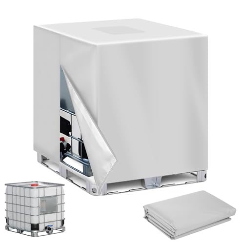 IBC Tank Abdeckung 1000L, IBC Tank zubehör Wassertank Abdeckplane, IBC Container Abdeckung Staubdichte Anti-UV Schutzplane, Abdeckung für 1000L Regenwassertank, Hellgrau 120x116x100cm von YUNYODA