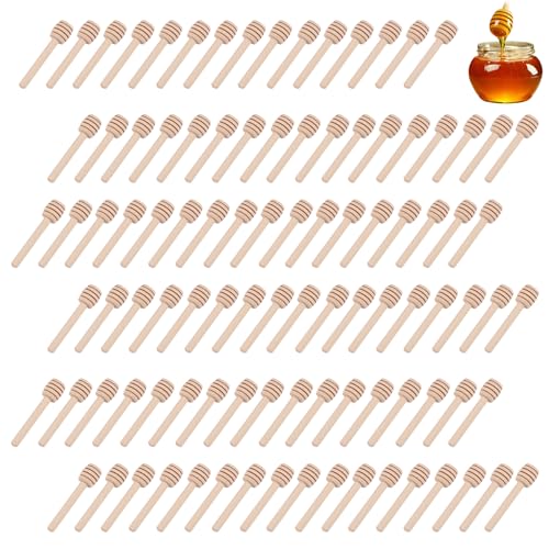 YUNYODA 100 Stück Honiglöffel Holz, 8cm Lang Honigheber Honigspirale Honigstab für Marmelade Honig Sirup, Mini Holz Rührstäbchen für Honiggläser, Spender, Honig und Hochzeitsfeiern von YUNYODA