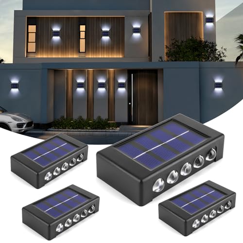 YUNYODA 4 Stück Solar Wandleuchte Aussen,10LED Up and Down Solarleuchte Außen Wandleuchte IP65 Wasserdicht Solarlampen für Außen Garten, Solar Wandleuchte für Garten Balkon Terrasse Zaun Dekoration von YUNYODA