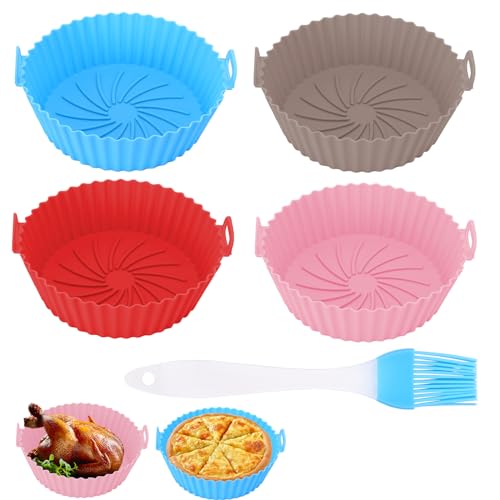 YUNYODA 4PCS/Set Silikonform für Heißluftfritteuse, 17.5cm Rund Wiederverwendbar Airfryer Silikonform mit Ölpinsel, Airfryer Zubehör Silikoneinsatz Küchenwerkzeug für Mikrowelle Ofenzubehör von YUNYODA