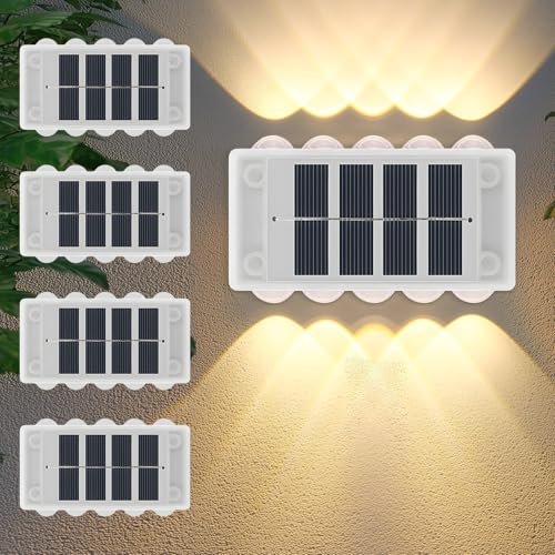 YUNYODA 4Stück Solar Wandleuchte Aussen,10LED Up and Down Solarlampen für Außen Garten,IP65 Wasserdichte Solar Gartenwandleuchte Warm Weiß Wandleuchte Solarleuchten Zaun Licht Dekoration für Garten von YUNYODA