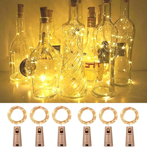 YUNYODA 6 Stück Flaschenlicht Batterie, 2M 20 LEDs Flaschenlichterkette Korken für Flasche DIY Deko, Lichterketten für flaschen korken Weinflasche Lichter für Garten, Hochzeit, Weihnachten… von YUNYODA