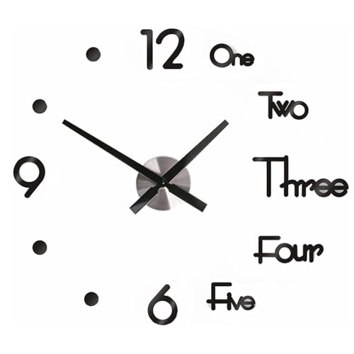 YUNYODA 3D Groß Wanduhr, DIY Römische Ziffern Kombiniert Wörter Wanduhr zum Kleben, Mute Ohne Tickgeräusche Wanduhr Wanddekoration Stanzfreie für Wohnzimmer Küche Büro Dekoration von YUNYODA