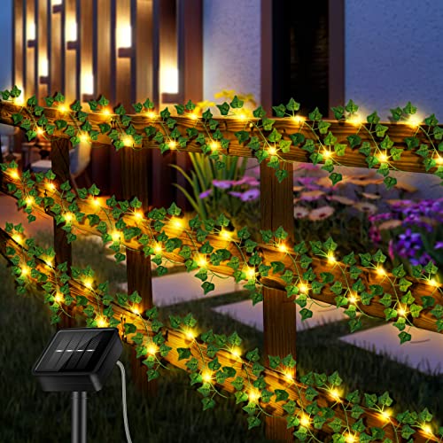 YUNYODA Efeu Girlande Lichterkette, 10m Künstlich Efeu Solar Lichterkette Außen Wasserdicht, künstliche Pflanzen Girlande mit 100 LED-Licht für Hochzeit Terrasse Garten Party Wanddekoration von YUNYODA