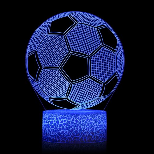 YUNYODA Fußball Nachtlicht Geschenke für Jungen, Kinder Nachtlicht Fußball 3D Optische Täuschung Lampe mit Fernbedienung 16 Farbwechsel, Fussball Nachtlicht für Kinder Geburtstags Weihnachten von YUNYODA