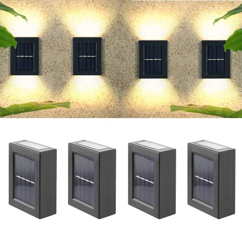 YUNYODA Solar Wandleuchte Aussen 4 Stück, IP65 Wasserdichte LED Solarlampen für Außen Wand, Up and Down Leuchten Solarleuchte für Außen, Außenlampe Solar für Garten, Treppe, Veranda, Hof von YUNYODA