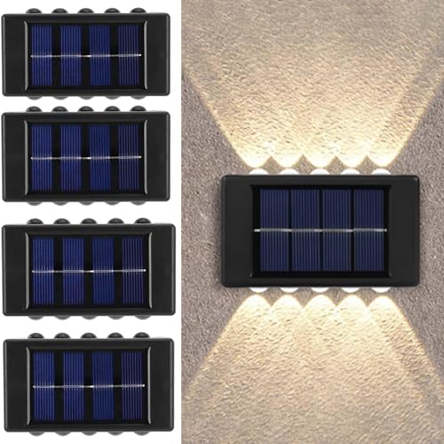 Solarlampen für Außen Garten,4 Stück Solarleuchte Außen Wandleuchte,Solar LED Wandleuchte Up & Down Light Dekorative IP65 Wasserdicht Solarlampen für Außen für Garten Rasen Balkon Terrasse Hof von YUNYODA