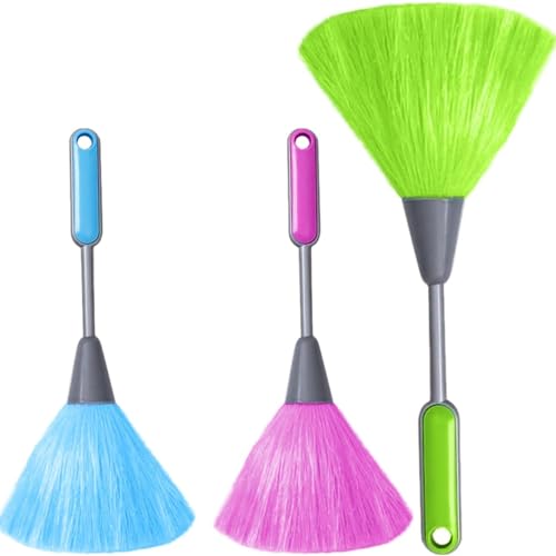 YUNYU Staubwedel-Set, waschbar, wiederverwendbar, ergonomischer Griff, Kunststoff, Staubwerkzeug für Zuhause und Büro, Reinigung auf mehreren Oberflächen (Blau, Grün, Rosa), 3 Stück von YUNYU