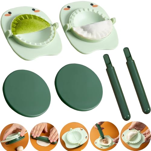 2 Sätze 4-In-1-Knödelpresse Mit Knödelschneider Und Nudelholz, Multifunktionale Diy-Knödelform, Ergonomische Manuelle Knödelmaschine, Küchenhelfer Zum Backen Von Kuchen, Topfaufkleber (Grün) von YUNZHISHIYE