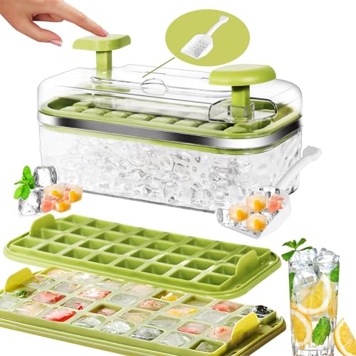 Eiswürfelbehälter，Eiswürfelbehälter Mit Deckel，64 Stück Eiswürfel，Einfaches Drücken，Um Das Eis Zu Lösen，Ice Cube Kühlen Von Cocktail，Whiskey,Ice Cube Tray 2schalen，1 Eiskübel Und Schaufel von YUNZHISHIYE