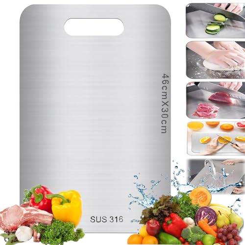 Schneidebrett, Doppelseitiges S316Ti Edelstahl Cutting Board, Lebensmittel Grade Schneidebrett für Fleisch, Brot, Gemüse und Obst (46 * 30) von YUNZHISHIYE