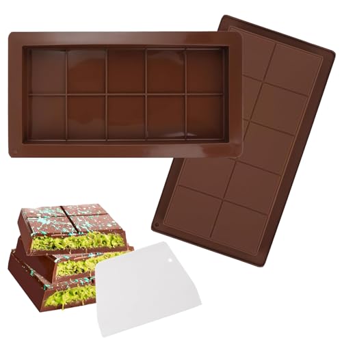 Schokoladenform Aus Silikon, Tief, 2 Stück, Antihaft-Silikonform Für Schokoriegel, Tiefe Dubai-Schokoladenform Mit 1 Spatel Für Selbstgemachtes Nussiges Schokoladen-Brownie-Backen von YUNZHISHIYE