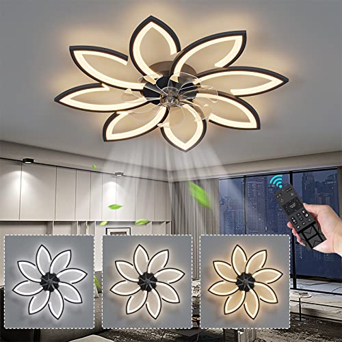 90CM Blume Deckenventilator Mit Licht Und Fernbedienung Wohnzimmer LED Dimmbare Deckenleuchte Mit Lüfter Winter Und Sommer Reversible DC-Motor Leise 6 Geschwindigkeit Für Schlafzimmer-Black||90CM 90CM Blume Deckenventilator Mit Licht Und Fernbedienung Wohnzimmer LED Dimmbare Deckenleuchte Mit Lüfter Winter Und Sommer Reversible DC-Motor Leise 6 Geschwindigkeit Für Schlafzimmer-Black||90CM von YUNZI