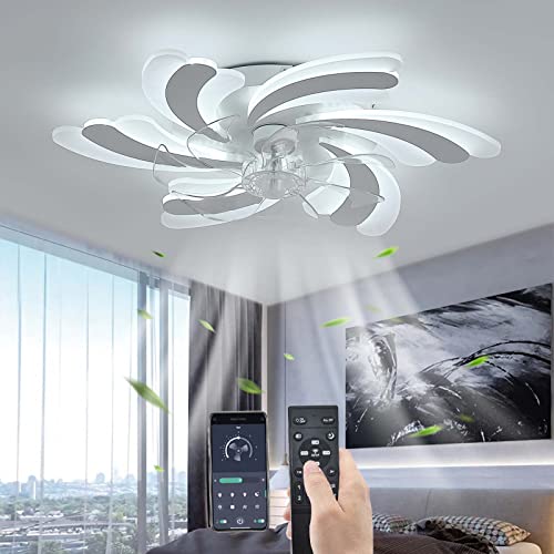 YUNZI LED 50W Deckenventilator mit Beleuchtung, Leise Ventilator Deckenleuchte, Modern Dimmbar für Wohnbereich Esszimmer Schlafzimmer Küche, Einstellbar 6 Geschwindigkeiten, Weiß 65CM von YUNZI