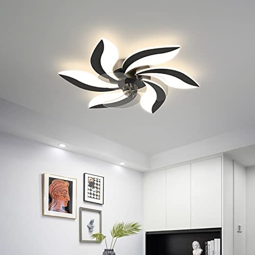 Stumm Deckenventilator mit Beleuchtung LED Hell Dimmen, Ventilator Deckenleuchten mit Fernbedienung und APP Dimmbar, 6 Windgeschwindigkeit, Deckenlampe zum Wohnzimmer Schlafzimmer ( Color : Schwarz ) von YUNZI