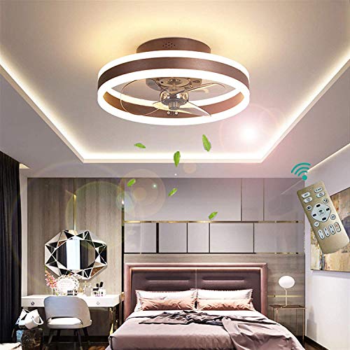 Stumm Deckenventilator mit Beleuchtung und Fernbedienung, Modern LED 24W Deckenleuchten, Dimmbar Leise Lüfterlicht zum Wohnzimmer Schlafzimmer Luxus Deckenlampe, Super Windgeschwindigkeit (Braun) von YUNZI