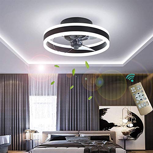 Stumm Deckenventilator mit Beleuchtung und Fernbedienung, Modern LED 24W Deckenleuchten, Dimmbar Leise Lüfterlicht zum Wohnzimmer Schlafzimmer Luxus Deckenlampe, Super Windgeschwindigkeit (Schwarz) von YUNZI