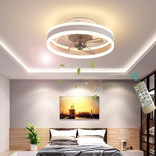 Stumm Deckenventilator mit Beleuchtung und Fernbedienung, Modern LED 24W Deckenleuchten, Dimmbar Leise Lüfterlicht zum Wohnzimmer Schlafzimmer Luxus Deckenlampe, Super Windgeschwindigkeit (Weiß) von YUNZI