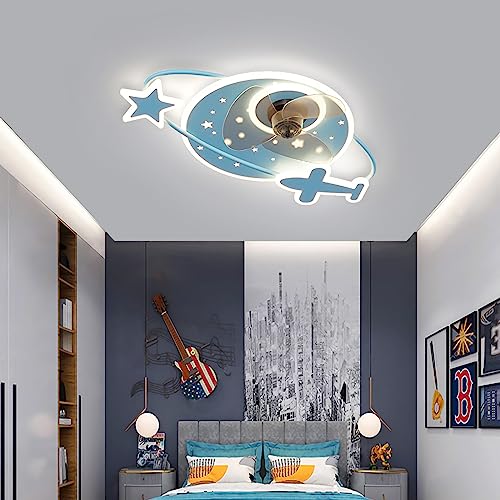 YUNZI 50CM Kinder Deckenventilator Mit Beleuchtung Reversibel 6 Geschwindigkeiten Schlafzimmer 50W Dimmbar Deckenventilator Mit Licht Fernbedienung Klein Leise Wohnzimmer Fan Deckenleuchte-Blue von YUNZI