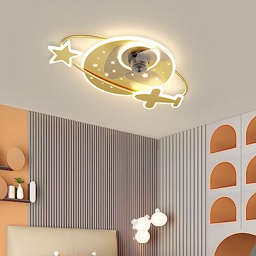 YUNZI 50CM Kinder Deckenventilator Mit Beleuchtung Reversibel 6 Geschwindigkeiten Schlafzimmer 50W Dimmbar Deckenventilator Mit Licht Fernbedienung Klein Leise Wohnzimmer Fan Deckenleuchte-Gold von YUNZI