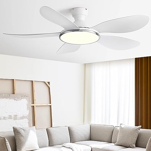 YUNZI Deckenventilator mit Beleuchtung und Fernbedienung, Innenbereich LED 72W Dimmbar Ventilator Deckenleuchte für Wohnbereich Schlafzimmer Esszimmer Licht, Augenschutz Licht-White||106CM von YUNZI