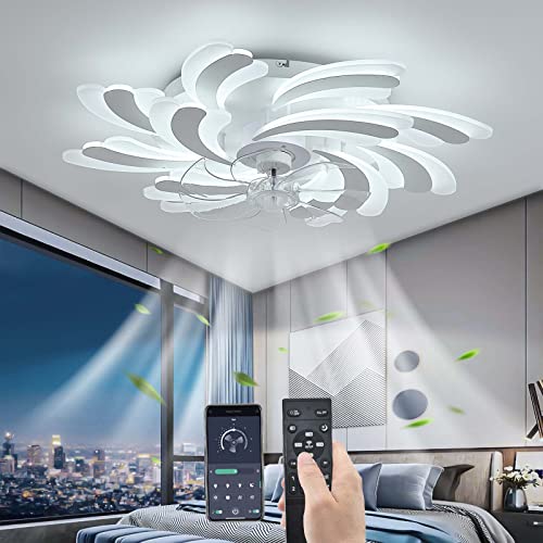 LED 50W Deckenventilator mit Beleuchtung, Leise Ventilator Deckenleuchte, Modern Dimmbar für Wohnbereich Esszimmer Schlafzimmer Küche, Einstellbar 6 Geschwindigkeiten, Weiß 80CM von YUNZI