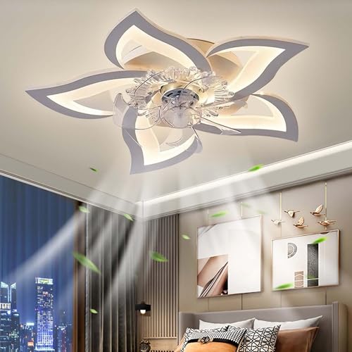 YUNZI LED 50W Deckenventilator mit Beleuchtung und Fernbedienung, 69CM Innenbereich Dimmbar Ventilator Deckenleuchte für Wohnbereich Schlafzimmer Esszimmer Licht, Augenschutz Licht, Weiß von YUNZI