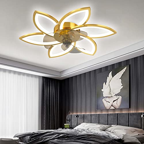 YUNZI LED Deckenventilator mit Beleuchtung und Fernbedienung, 66W Dimmbar Deckenventilatorleuchten, Modern Deckenlampe zum Wohnzimmer Schlafzimmer Sekretariat, Lüfter rückwärts (Gold, 78CM) von YUNZI