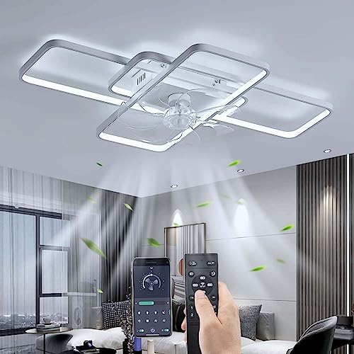 YUNZI Leise Deckenventilator mit Beleuchtung LED 80W Dimmbar Ventilator Deckenleuchte mit Fernbedienung, Modern Lampe für Wohnbereich Schlafzimmer Küche, 6 Geschwindigkeiten, Weiß 72CM von YUNZI