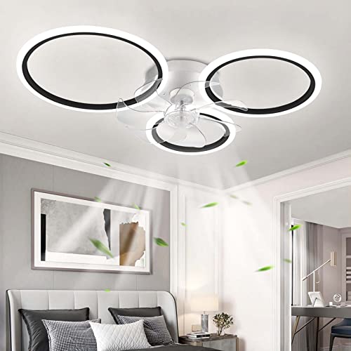 YUNZI Modern Deckenventilator mit Beleuchtung, LED 72W Dimmbar Ventilator Deckenleuchte, Deckenventilator Lampe für Wohnbereich Schlafzimmer Küche, 6 Geschwindigkeiten, Schwarz 78cm von YUNZI