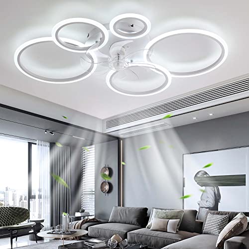 YUNZI Modern Deckenventilator mit Beleuchtung, LED 72W Dimmbar Ventilator Deckenleuchte, Deckenventilator Lampe für Wohnbereich Schlafzimmer Küche, 6 Geschwindigkeiten, Weiß 100cm von YUNZI