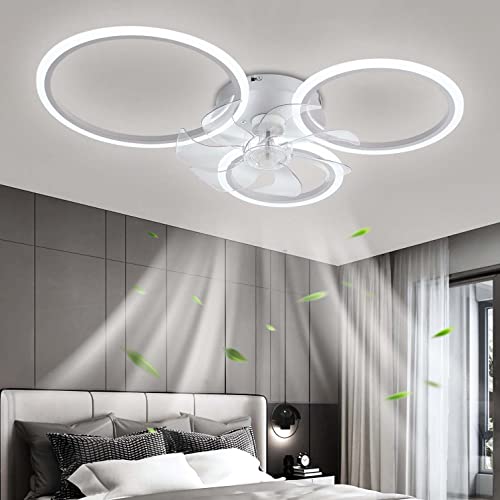 YUNZI Modern Deckenventilator mit Beleuchtung, LED 72W Dimmbar Ventilator Deckenleuchte, Deckenventilator Lampe für Wohnbereich Schlafzimmer Küche, 6 Geschwindigkeiten, Weiß 78cm von YUNZI