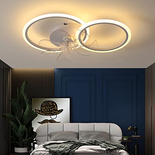 YUNZI Modern Deckenventilator mit Beleuchtung & Fernbedienung, Weiß LED Dimmbar Deckenleuchte mit Ventilator, Ventilator-Deckenleuchten für Schlafzimmer Wohnbereich, DC Umkehrbar Motor, 57CM von YUNZI
