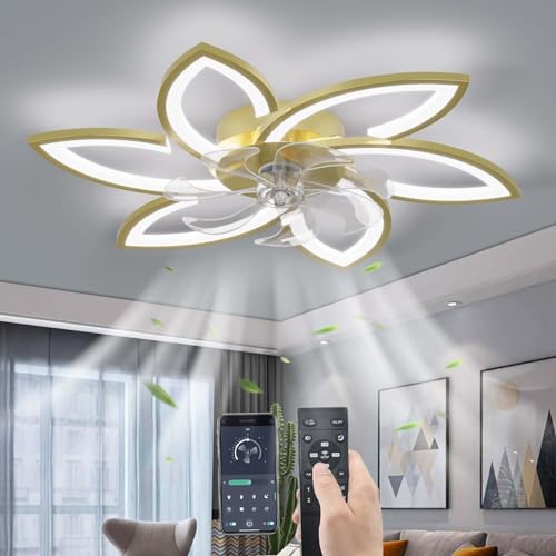 YUNZI Stumm Deckenventilator mit Beleuchtung mit Fernbedienung, LED Dimmbar Ventilator Deckenleuchte Modern Licht für Wohnbereich Schlafzimmer, Einstellbar 6 Geschwindigkeiten, Gold 78CM von YUNZI
