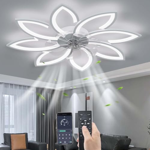 YUNZI Stumm Deckenventilator mit Beleuchtung mit Fernbedienung, LED Dimmbar Ventilator Deckenleuchte Modern Licht für Wohnbereich Schlafzimmer, Einstellbar 6 Geschwindigkeiten, Weiß 90CM von YUNZI