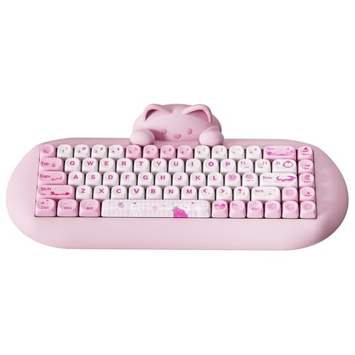 YUNZII C68 Drahtlose Mechanische Tastatur,65% Gaming Tastatur Hot Swap,Triple Mode BT5.0/2.4G/Wired Keyboard,RGB Backlit NKRO,Katze Silikon Ergonomie Keyboard Win/Mac(Cocoa Switch,Pink Cat) von YUNZII