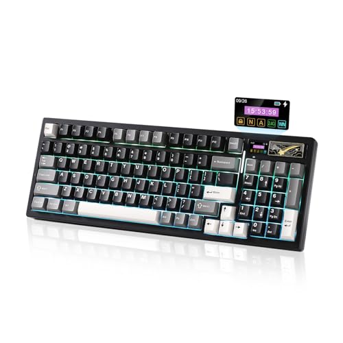 YUNZII IF99 Drahtlose Mechanische Gaming Tastatur mit Smart LCD Display, QMK/VIA Programmierbare BT/2.4G/USB-C Dichtung Montiert Hot Swap RGB 96% Layout für Mac/Win (Black, Cocoa Cream V2) von YUNZII