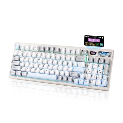 YUNZII IF99 Drahtlose Mechanische Gaming Tastatur mit Smart LCD Display, QMK/VIA Programmierbare BT/2.4G/USB-C Dichtung Montiert Hot Swap RGB 96% Layout für Mac/Win (White, Cocoa Cream V2) von YUNZII
