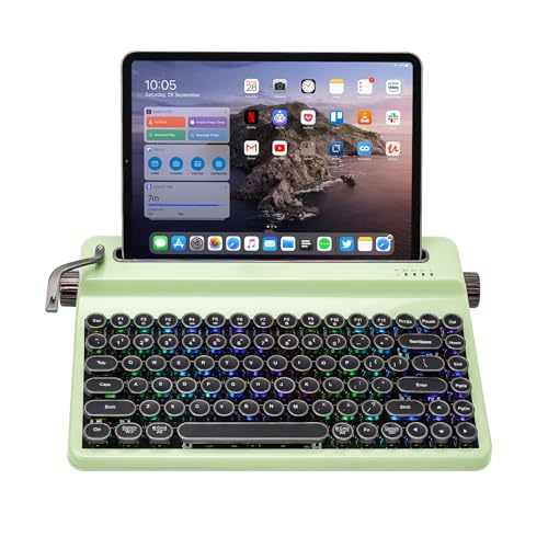 YUNZII QL75 Wireless Typewriter Hot Swap Retro Mechanical Keyboard, Punk Round Keycaps, RGB Backlit QMK/VIA Programmable, Multi-Device Keyboard mit 2.4GHz/Type-C/BT5.0 (Green, Cocoa Cream V2 Linear) von YUNZII